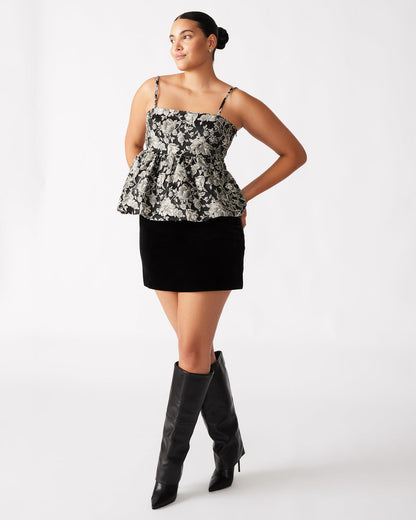 BODI Top Black Multi | Women's Bubble-Hem Taffeta Camisole Top | Steve Madden Trusted