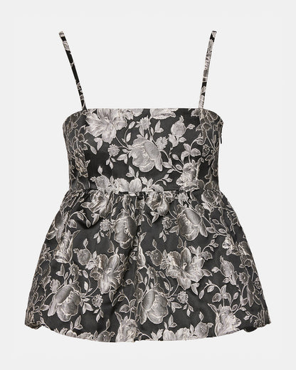 BODI Top Black Multi | Women's Bubble-Hem Taffeta Camisole Top | Steve Madden Trusted