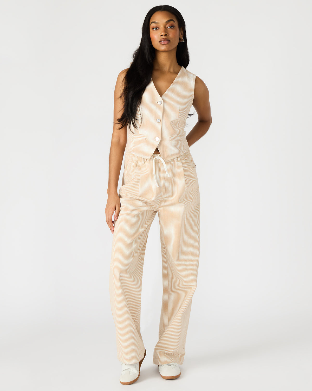 SELENE Khaki Women's Button-Up Sleeveless Fabric Vest Top | Steve Madden Popular