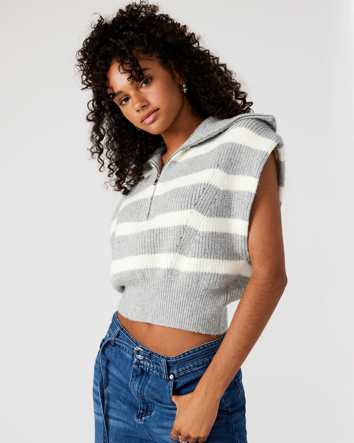 EASTON Sweater Grey | Sleeveless Hooded Sweater | Steve Madden Trusted