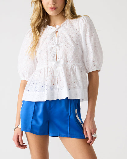 PAULA Top White Short-Sleeved Tie-Front Eyelet Top | Steve Madden Trending
