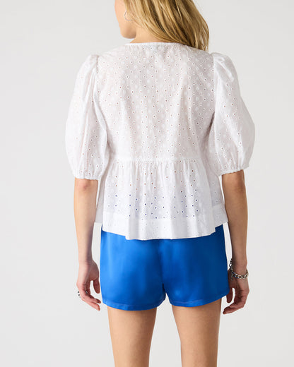 PAULA Top White Short-Sleeved Tie-Front Eyelet Top | Steve Madden Trending