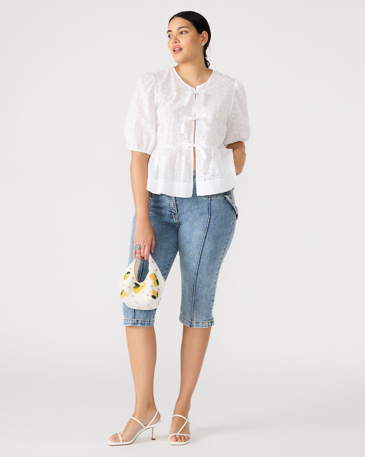 PAULA Top White Short-Sleeved Tie-Front Eyelet Top | Steve Madden Trending
