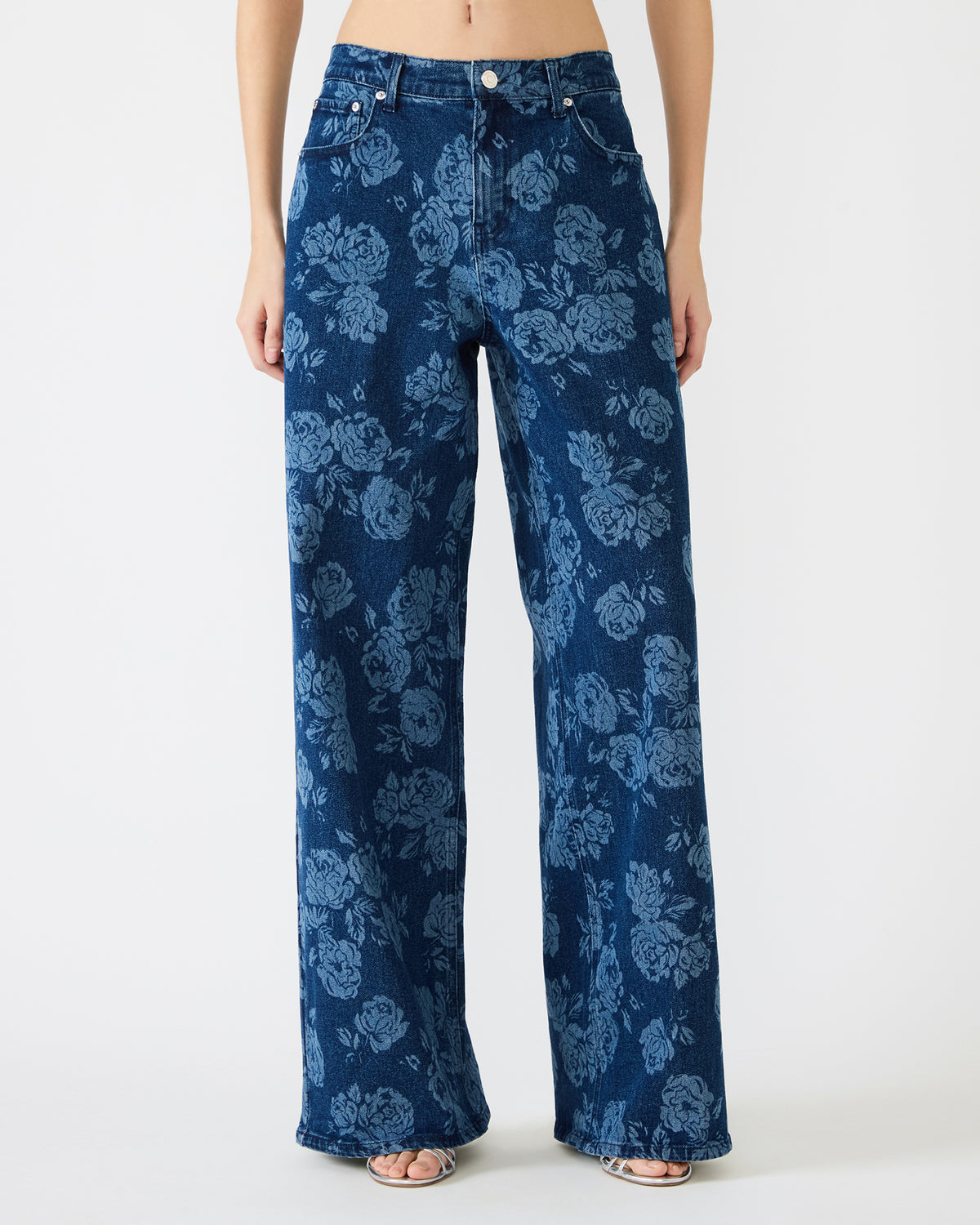 JAXON Rose Frost Wide-Leg Denim Floral Print Women's Jeans | Steve Madden Essential