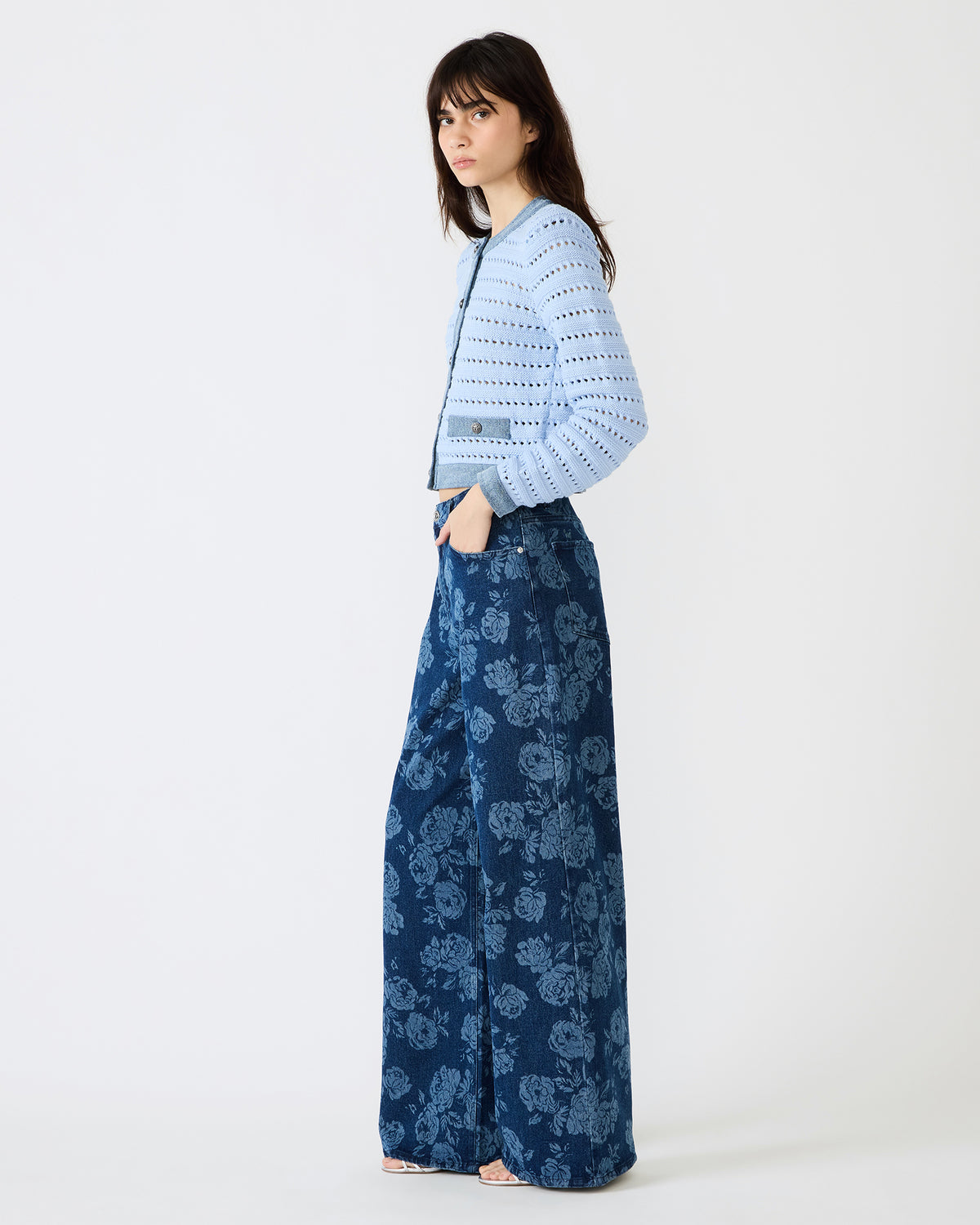 JAXON Rose Frost Wide-Leg Denim Floral Print Women's Jeans | Steve Madden Essential