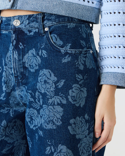 JAXON Rose Frost Wide-Leg Denim Floral Print Women's Jeans | Steve Madden Essential