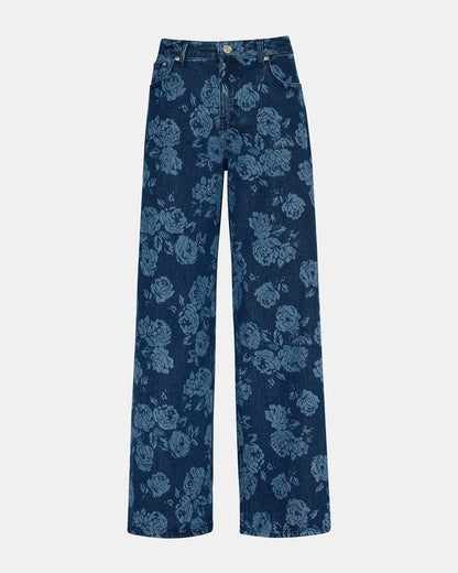 JAXON Rose Frost Wide-Leg Denim Floral Print Women's Jeans | Steve Madden Essential