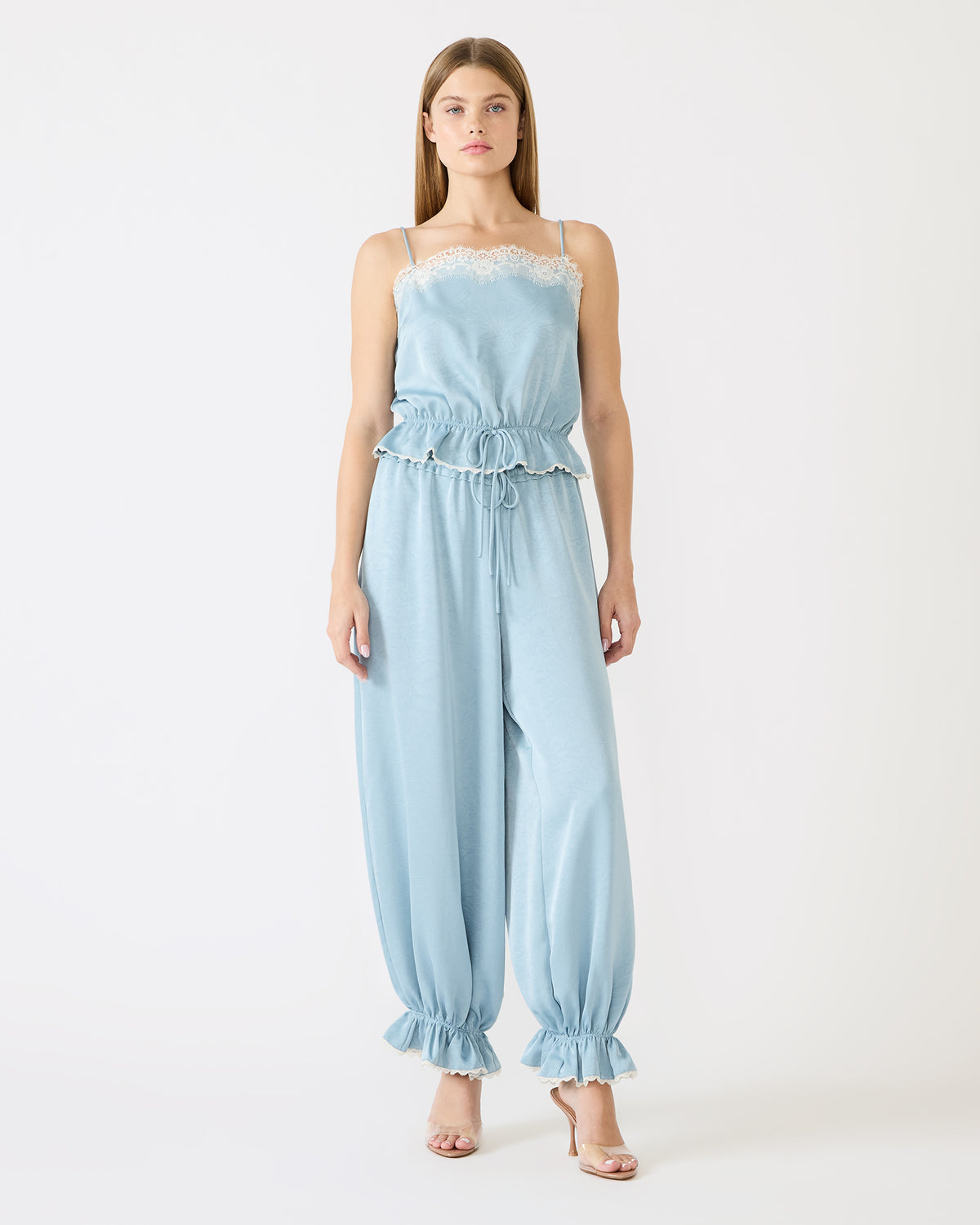 ROAN Dusty Blue Tie-Front Parachute Women's Pants | Steve Madden Smart Buy