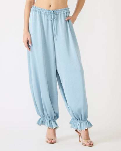ROAN Dusty Blue Tie-Front Parachute Women's Pants | Steve Madden Smart Buy