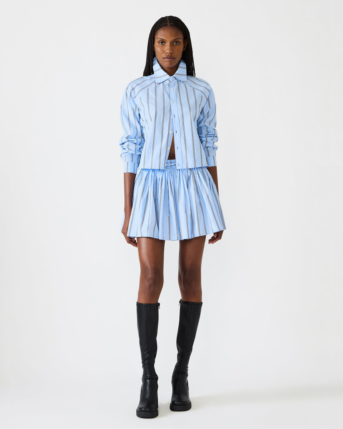 TYRIA Estate Blue Mini Tie-Front Women's Skirt | Steve Madden Quality