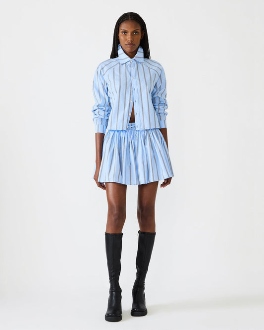 TYRIA Estate Blue Mini Tie-Front Women's Skirt | Steve Madden Quality