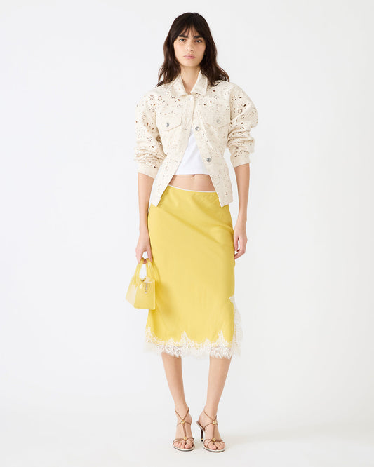 CINTHIA Golden Lime Lace Trime Women's Midi Skirt | Steve Madden Discount