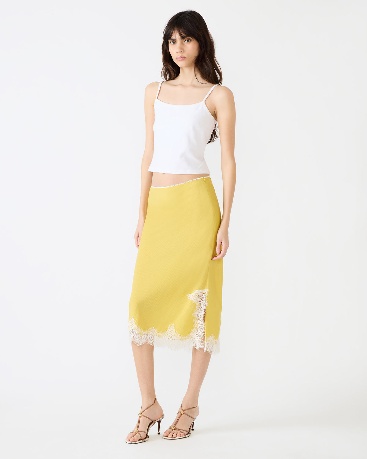 CINTHIA Golden Lime Lace Trime Women's Midi Skirt | Steve Madden Discount