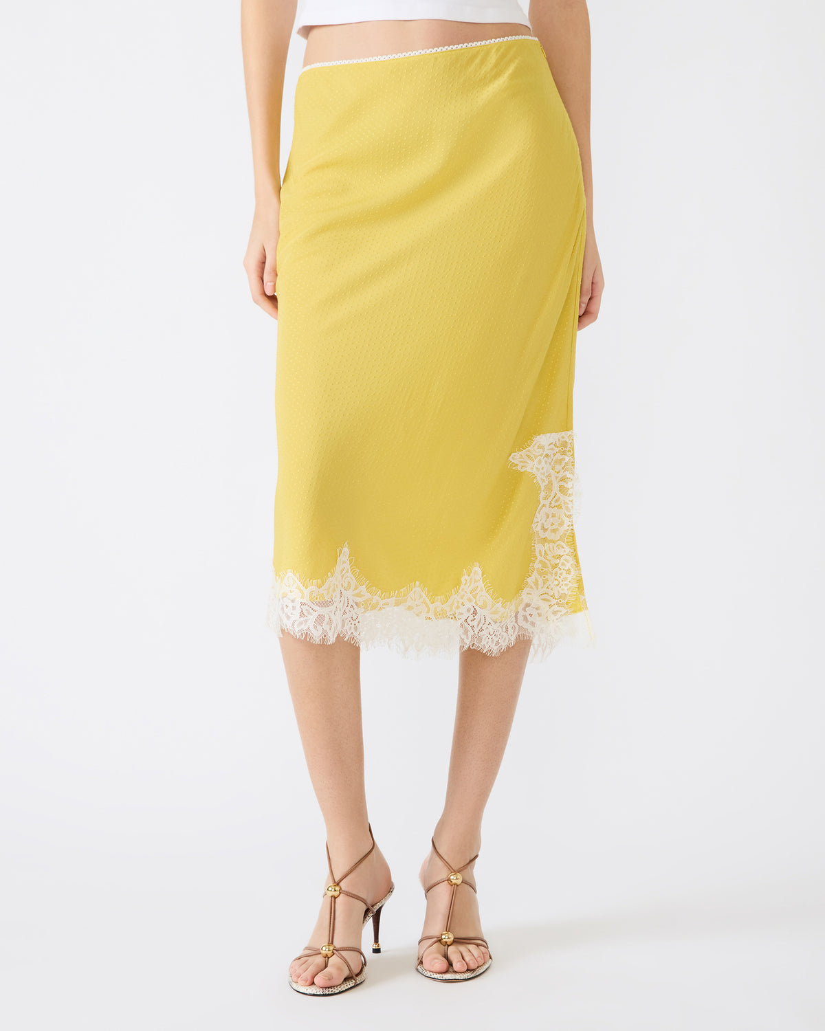 CINTHIA Golden Lime Lace Trime Women's Midi Skirt | Steve Madden Discount