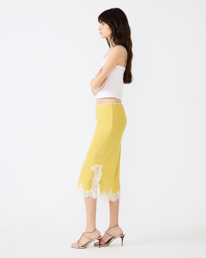 CINTHIA Golden Lime Lace Trime Women's Midi Skirt | Steve Madden Discount
