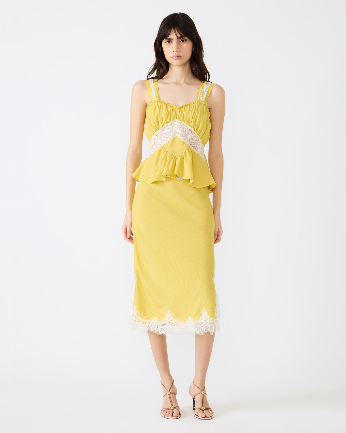 CINTHIA Golden Lime Lace Trime Women's Midi Skirt | Steve Madden Discount