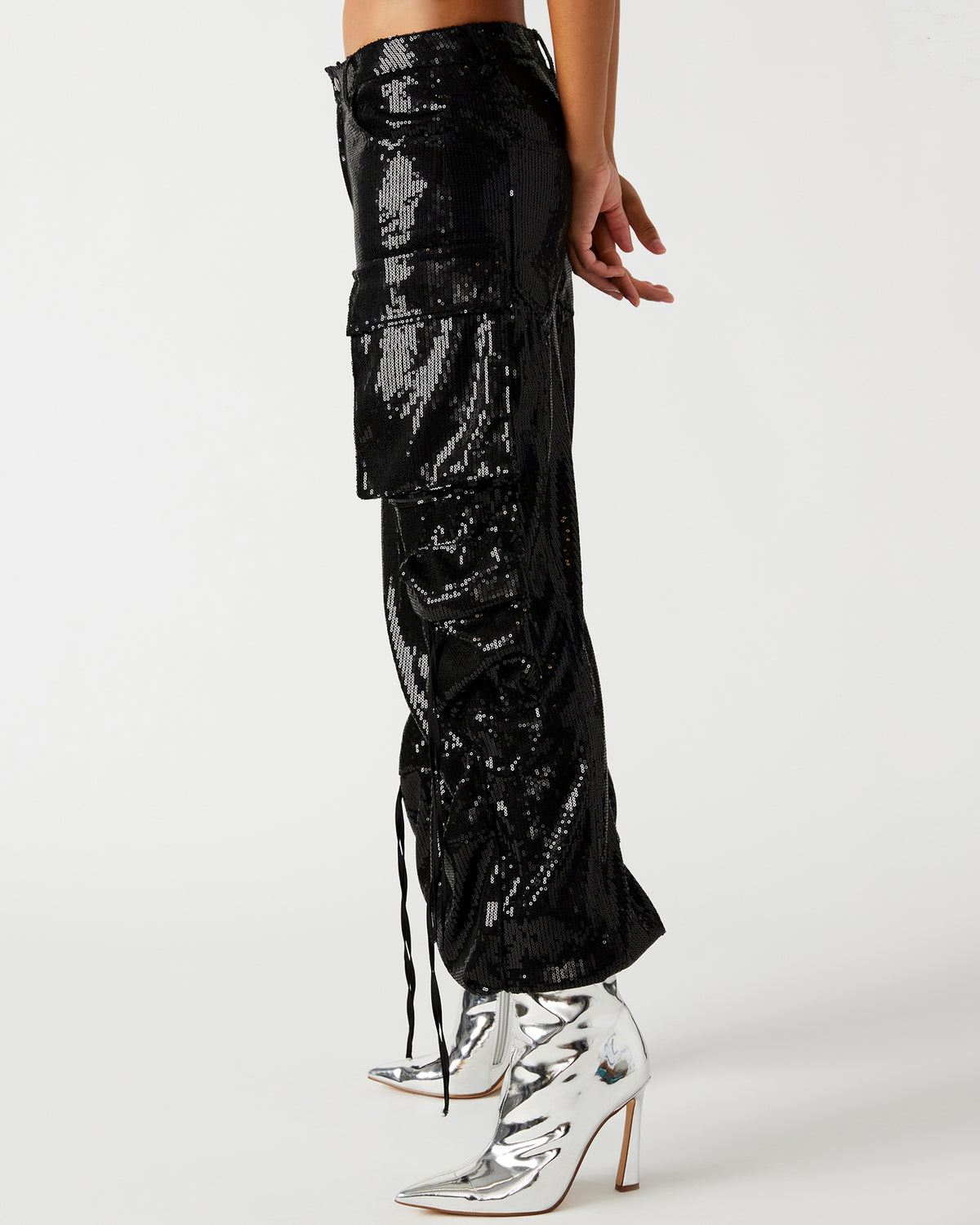 DUO Black Sequin Women's Utility Cargo Pants | Steve Madden Deals