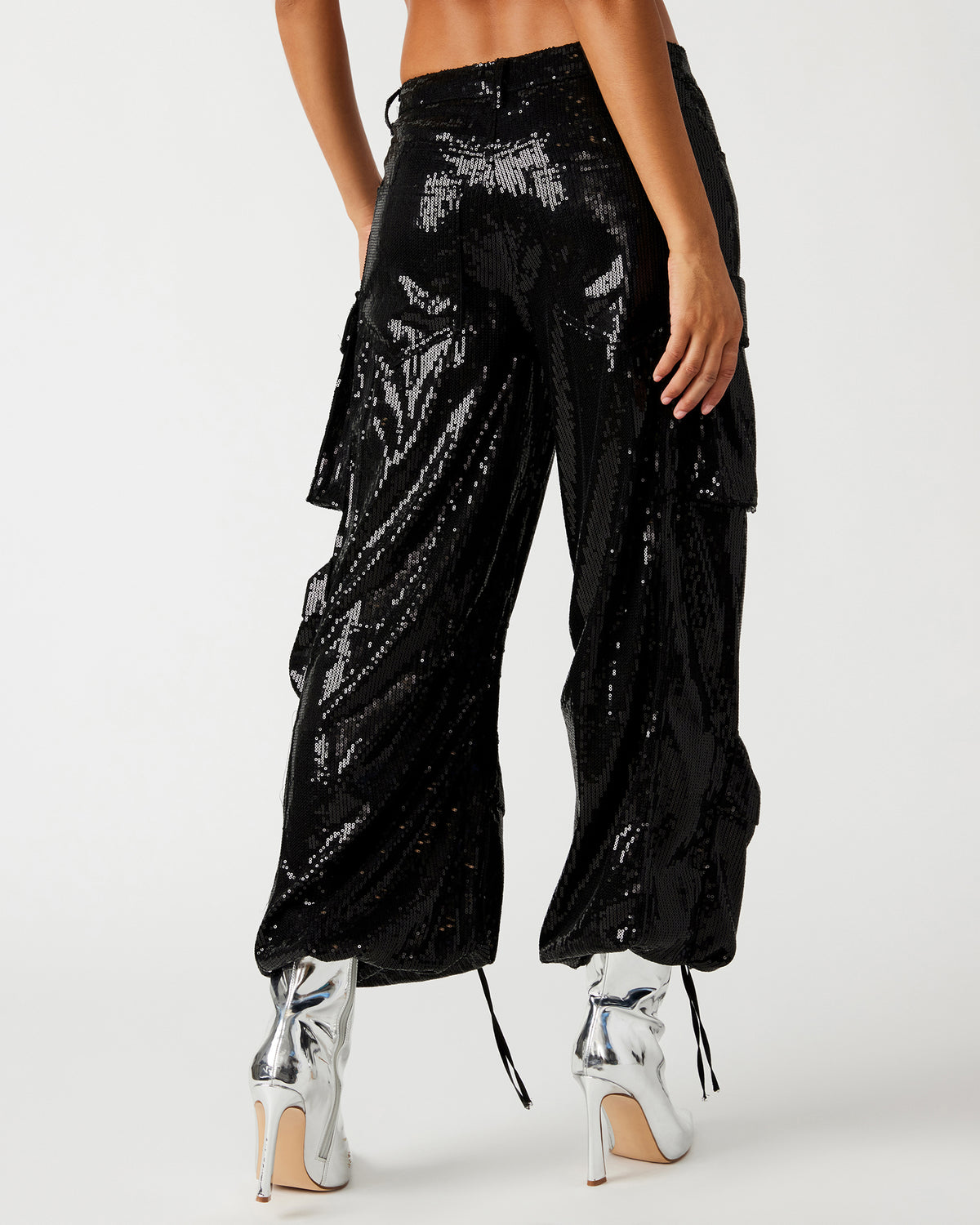 DUO Black Sequin Women's Utility Cargo Pants | Steve Madden Deals