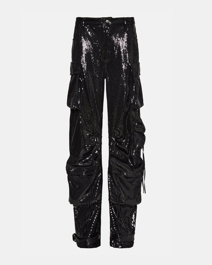DUO Black Sequin Women's Utility Cargo Pants | Steve Madden Deals