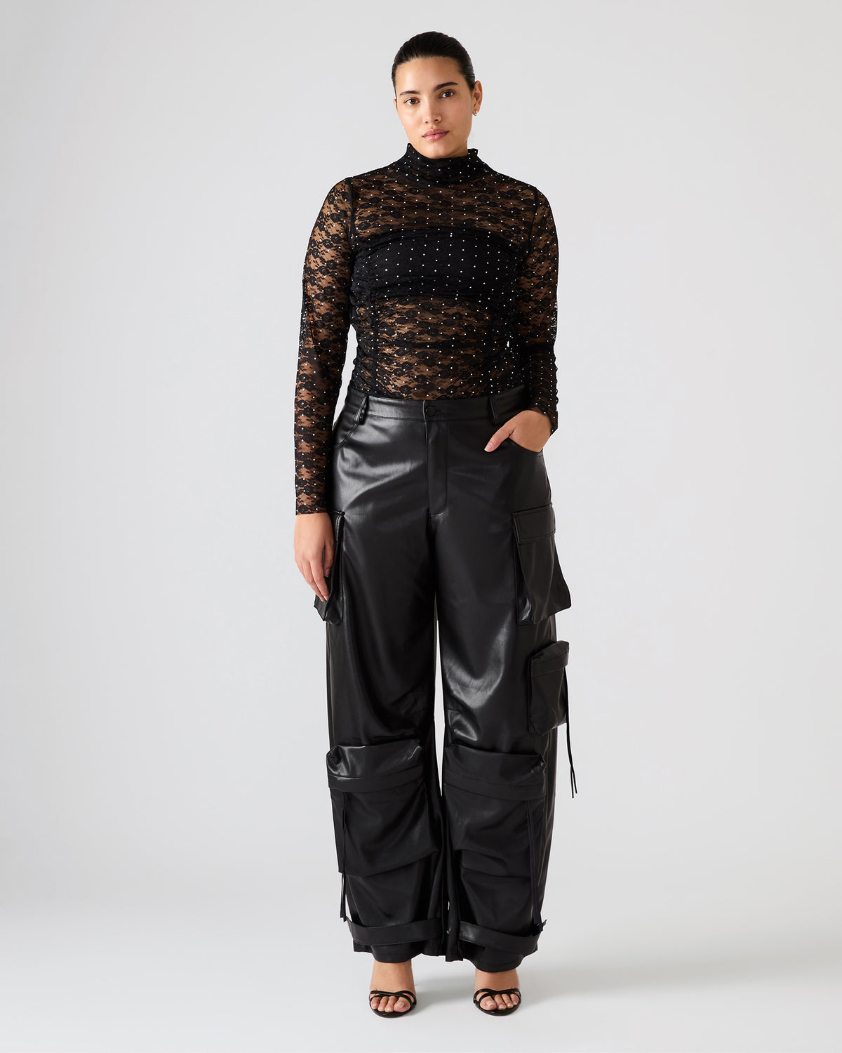 Vegan Leather Duo Black Women's Utility Cargo Pants | Steve Madden Smart Buy