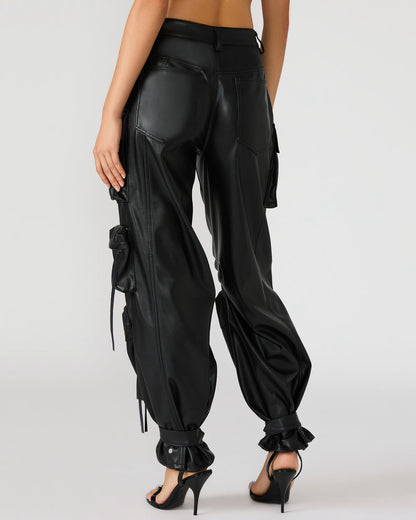Vegan Leather Duo Black Women's Utility Cargo Pants | Steve Madden Smart Buy