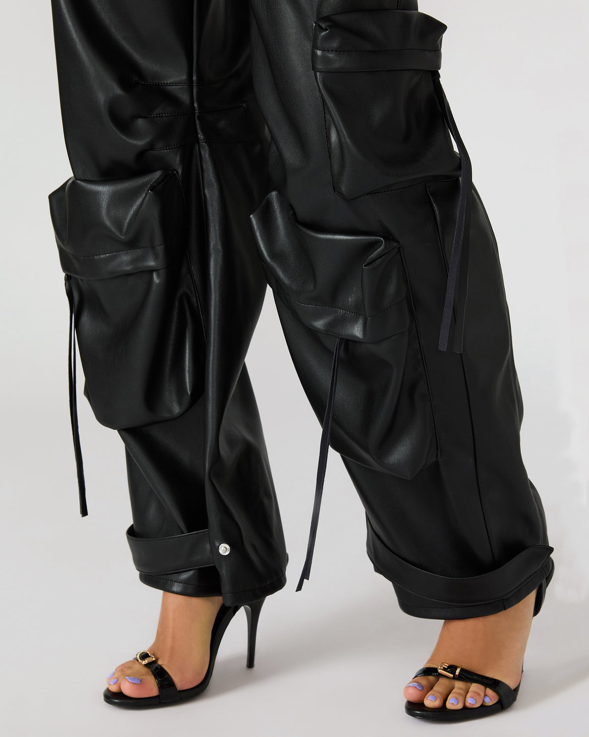 Vegan Leather Duo Black Women's Utility Cargo Pants | Steve Madden Smart Buy