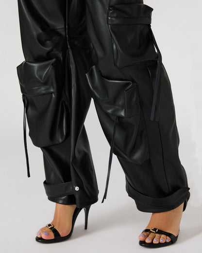 Vegan Leather Duo Black Women's Utility Cargo Pants | Steve Madden Smart Buy