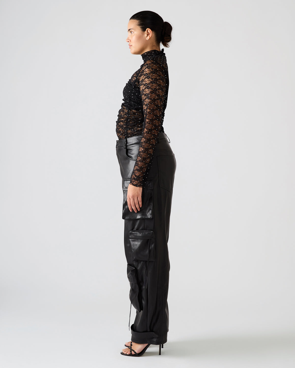 Vegan Leather Duo Black Women's Utility Cargo Pants | Steve Madden Smart Buy