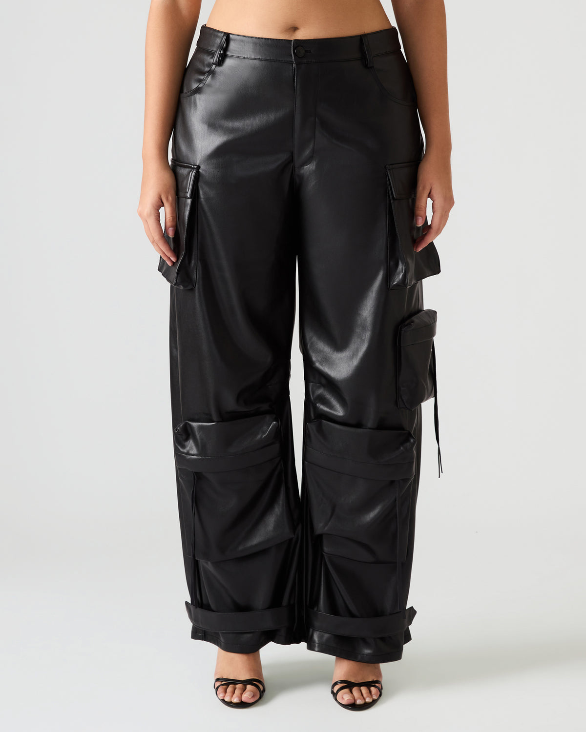 Vegan Leather Duo Black Women's Utility Cargo Pants | Steve Madden Smart Buy