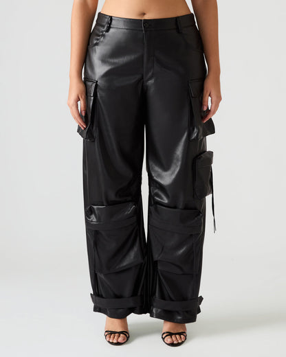 Vegan Leather Duo Black Women's Utility Cargo Pants | Steve Madden Smart Buy