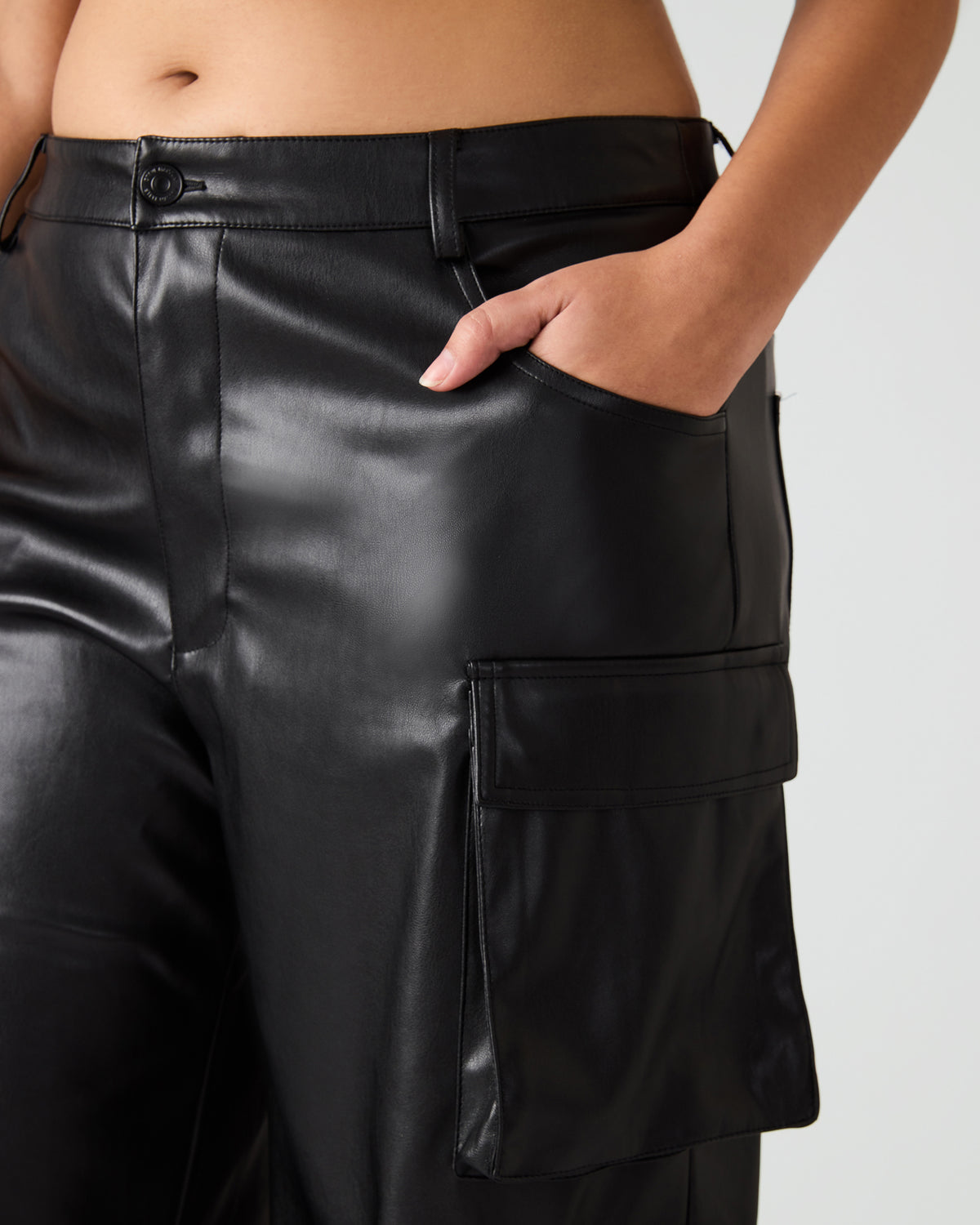 Vegan Leather Duo Black Women's Utility Cargo Pants | Steve Madden Smart Buy
