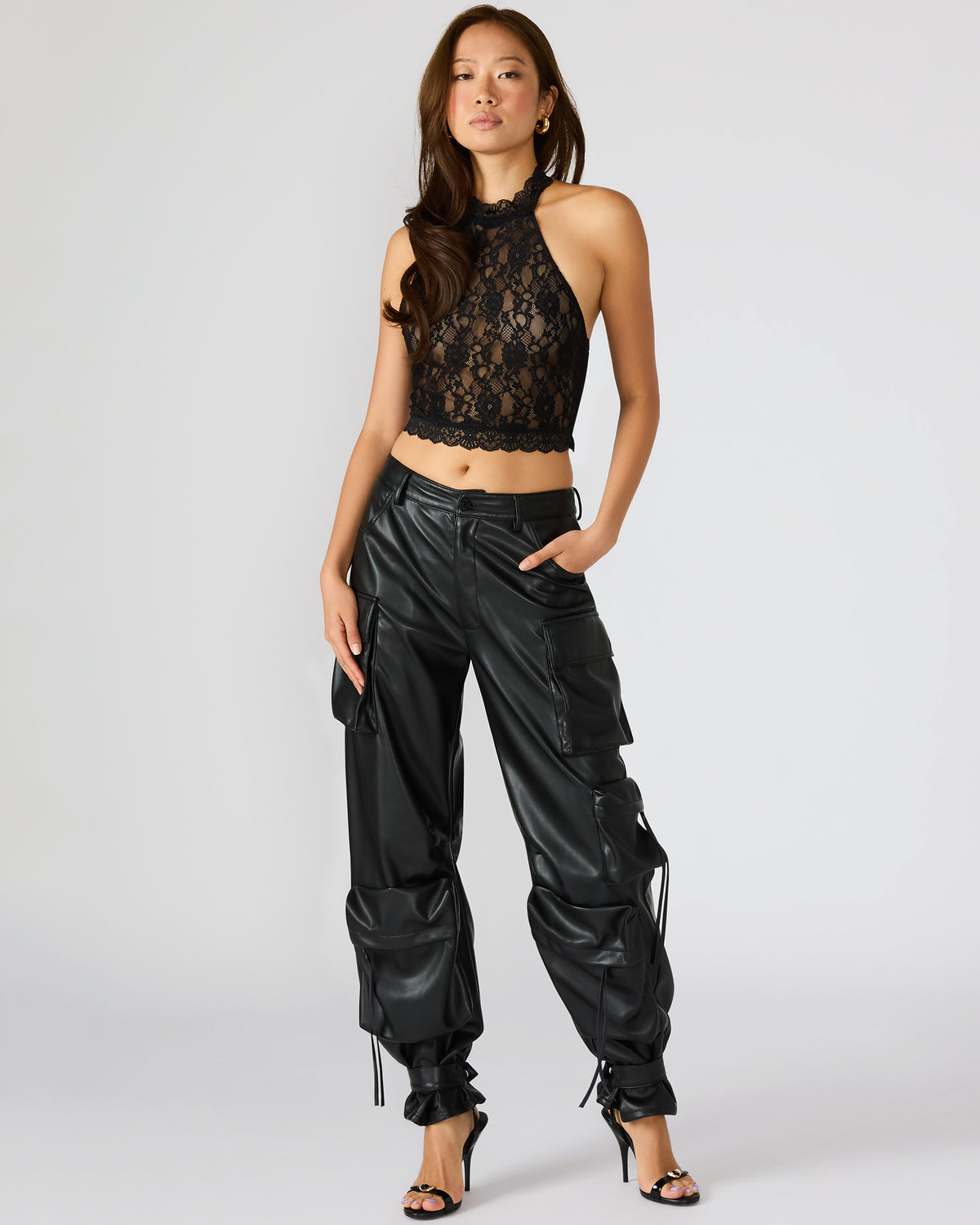 Vegan Leather Duo Black Women's Utility Cargo Pants | Steve Madden Smart Buy