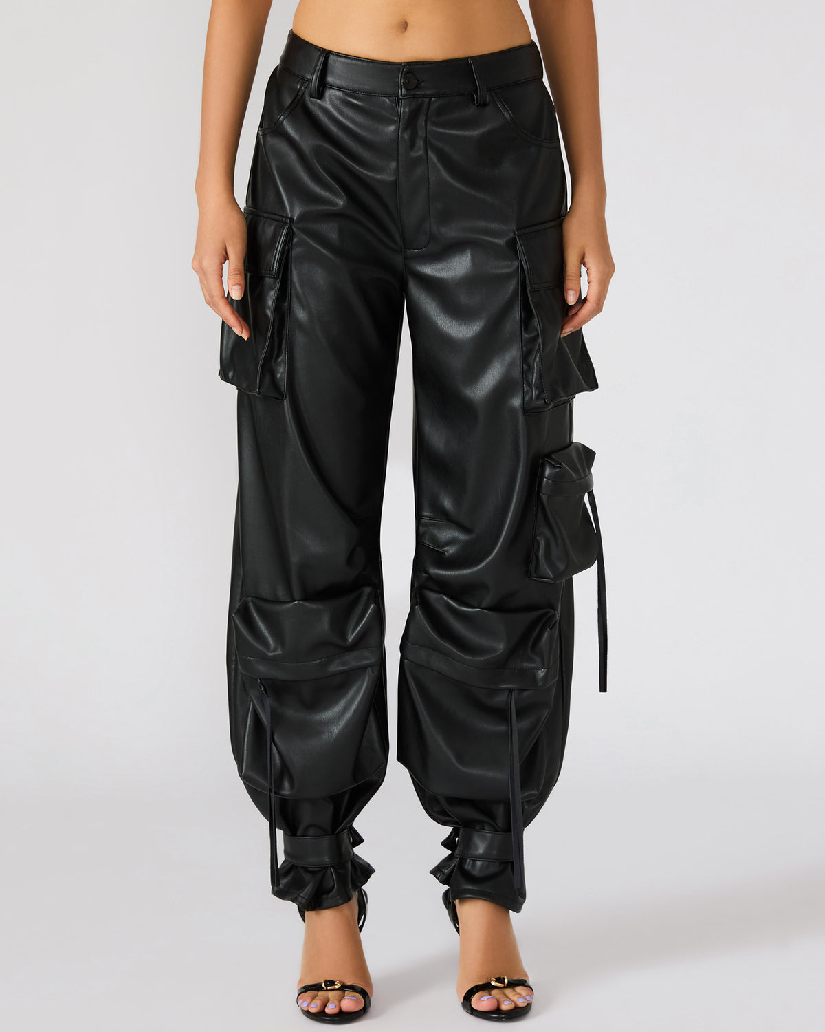 Vegan Leather Duo Black Women's Utility Cargo Pants | Steve Madden Smart Buy