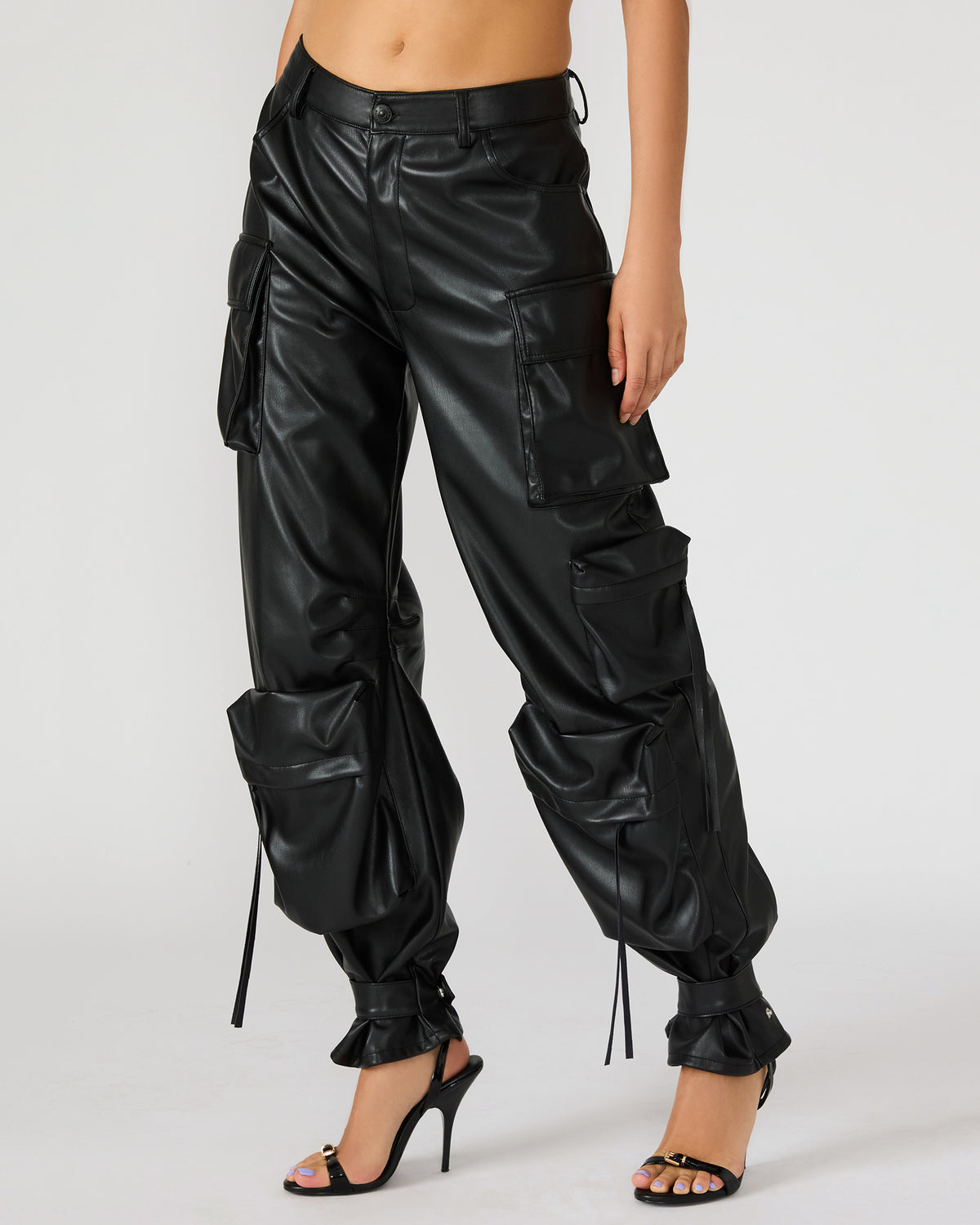 Vegan Leather Duo Black Women's Utility Cargo Pants | Steve Madden Smart Buy