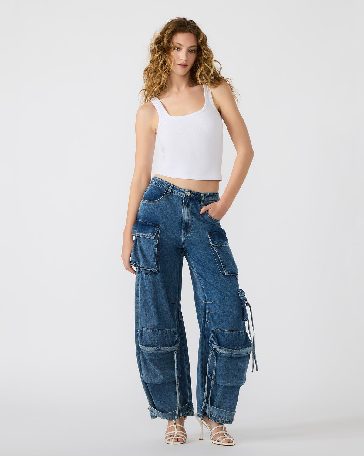 DUO Medium Denim Women's Utility Cargo Pants | Steve Madden Deals