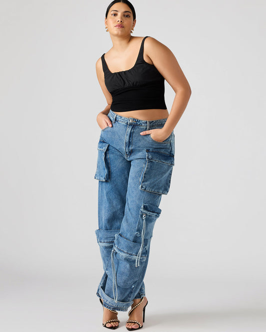 DUO Medium Denim Women's Utility Cargo Pants | Steve Madden Deals