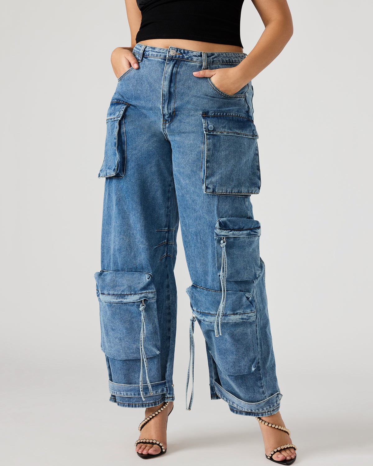 DUO Medium Denim Women's Utility Cargo Pants | Steve Madden Deals
