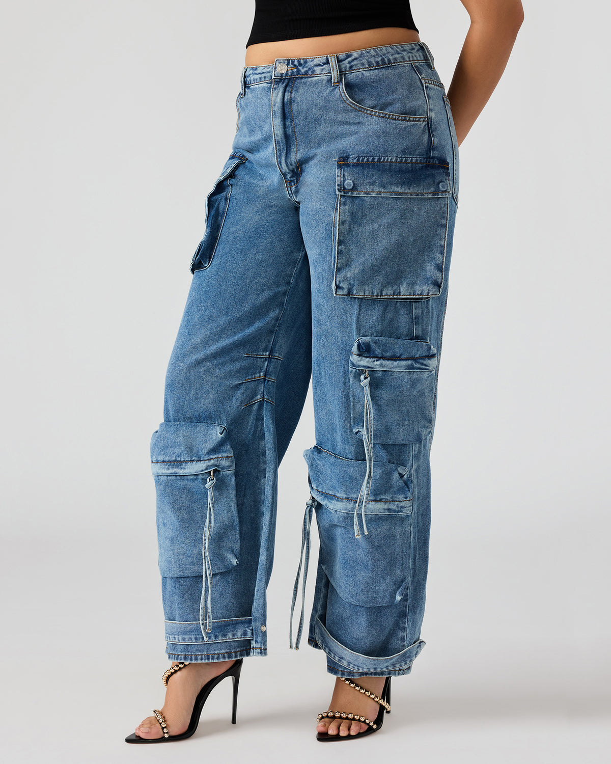 DUO Medium Denim Women's Utility Cargo Pants | Steve Madden Deals