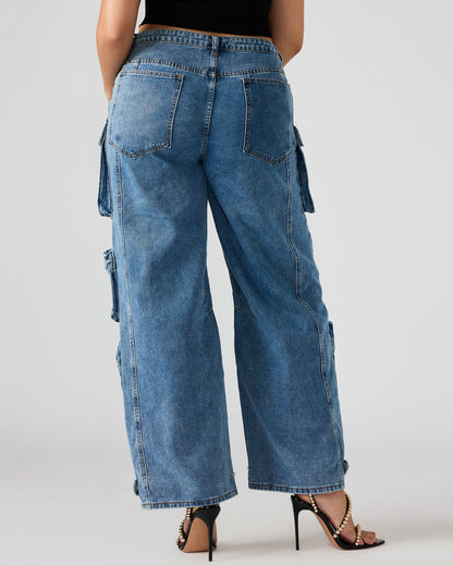 DUO Medium Denim Women's Utility Cargo Pants | Steve Madden Deals