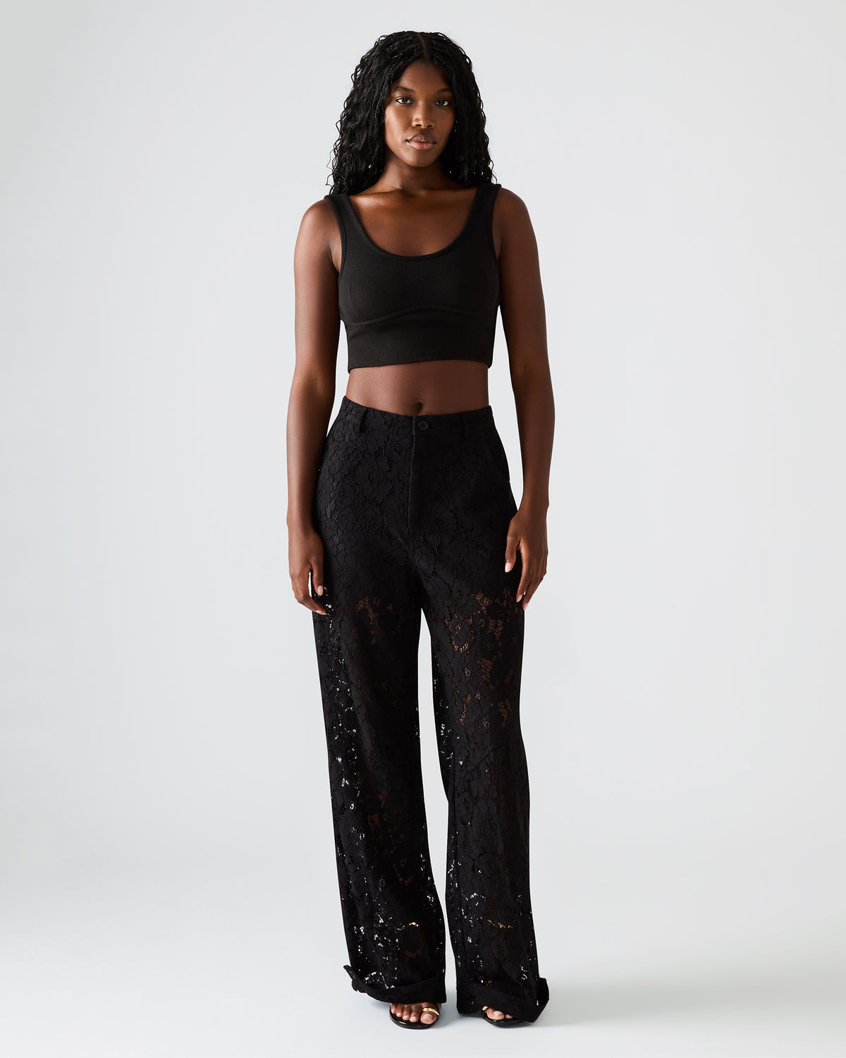 TRE Lace Black Mesh Barrel Low-Rise Women's Pant | Steve Madden Trending
