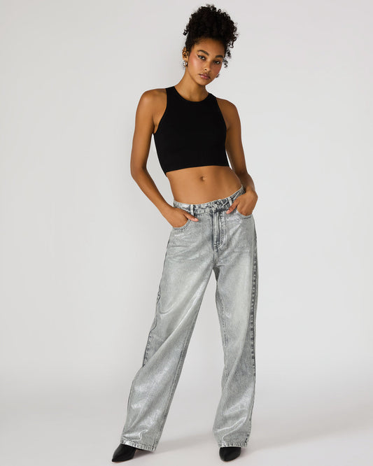 ZO Silver Straight-Leg Metallic Women's Jeans | Steve Madden Everyday