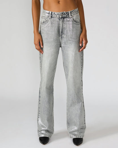 ZO Silver Straight-Leg Metallic Women's Jeans | Steve Madden Everyday