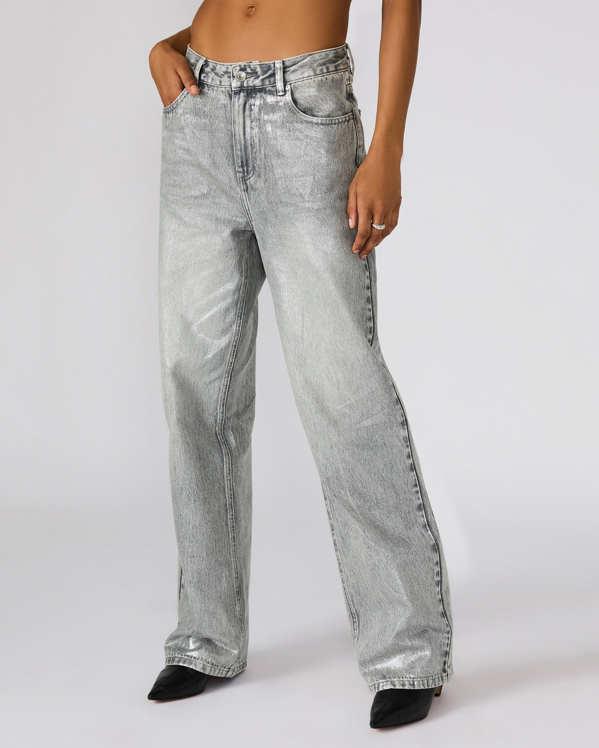 ZO Silver Straight-Leg Metallic Women's Jeans | Steve Madden Everyday