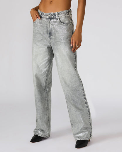 ZO Silver Straight-Leg Metallic Women's Jeans | Steve Madden Everyday