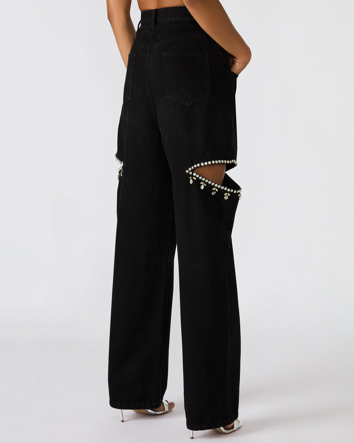 AYLA Black Straight-Leg Rhinestone Embellished Slit Women's Jean | Steve Madden Trusted