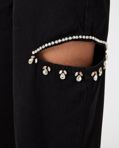 AYLA Black Straight-Leg Rhinestone Embellished Slit Women's Jean | Steve Madden Trusted