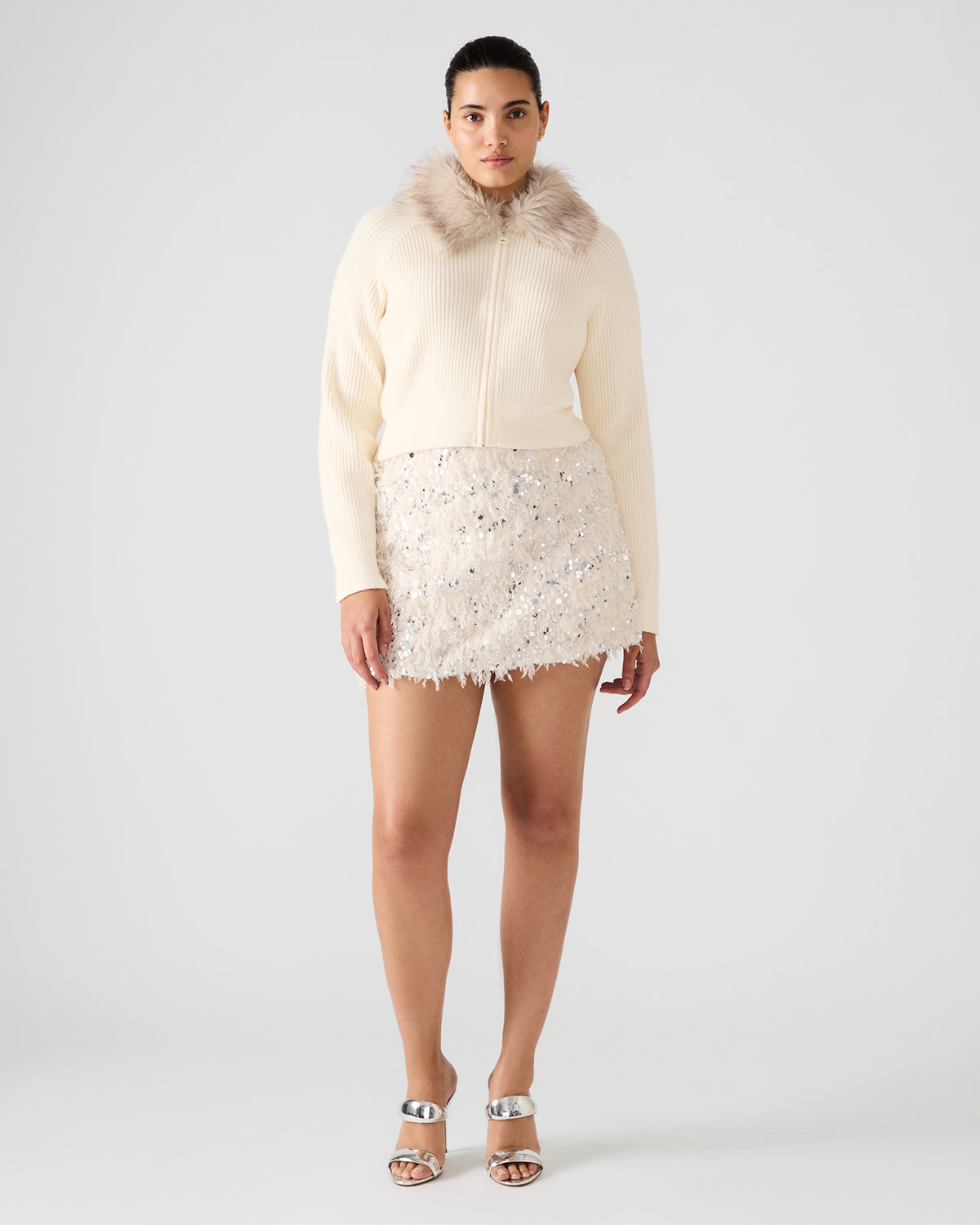 CINDI Ivory Feather Embellished Women's Skirt | Steve Madden Trending