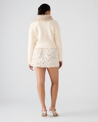 CINDI Ivory Feather Embellished Women's Skirt | Steve Madden Trending
