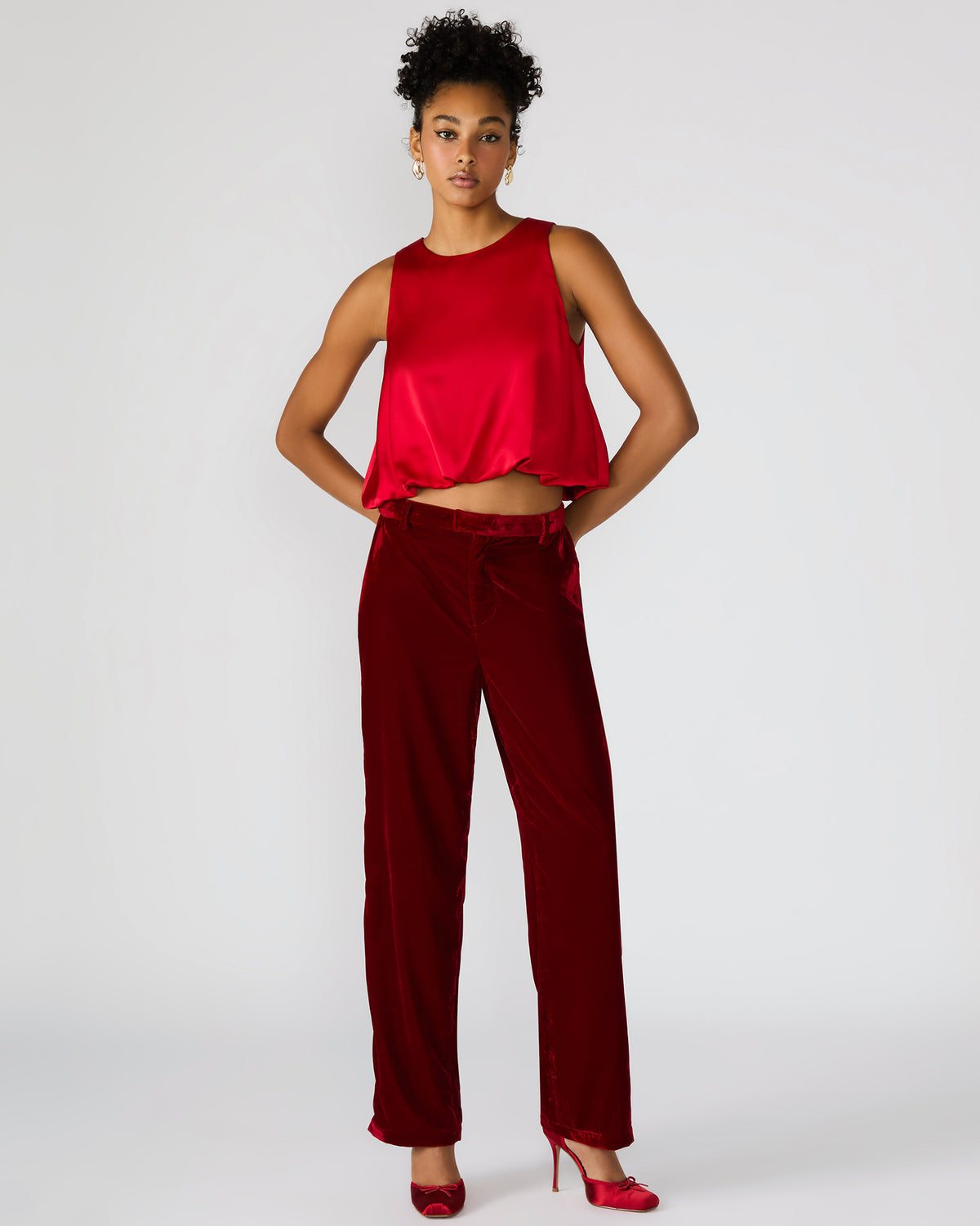 TONIA Red Velvet Wide-Leg Trouser Women's Pants | Steve Madden Trending
