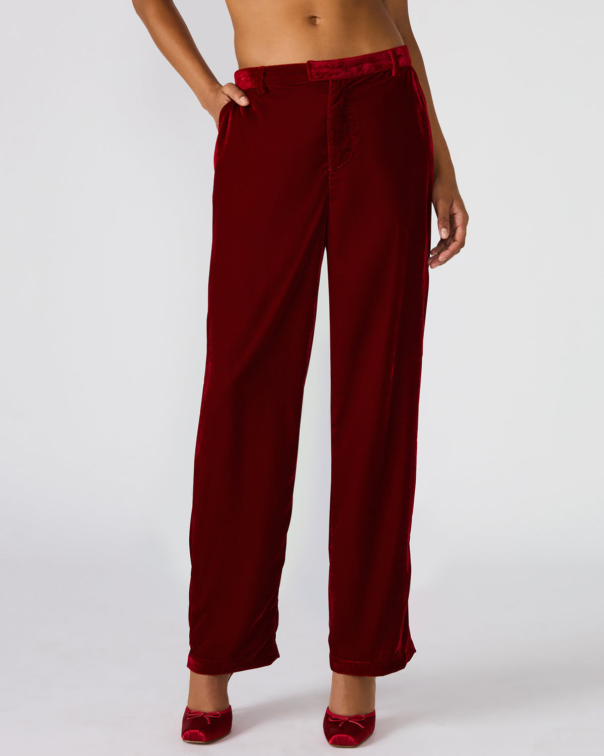 TONIA Red Velvet Wide-Leg Trouser Women's Pants | Steve Madden Trending